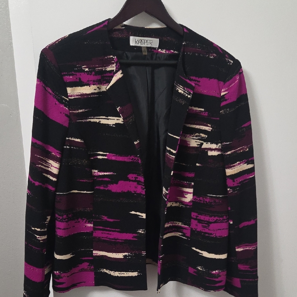 Kasper Women's Abstract Black and Pink Open Front Blazer